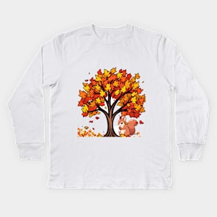 Fall/autumn with tree and Squirrel cute Kids Long Sleeve T-Shirt